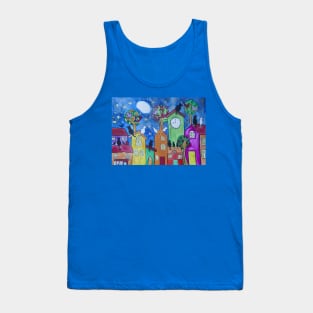 Black and White Cats on Colourful Roofs Moon Gazing Tank Top